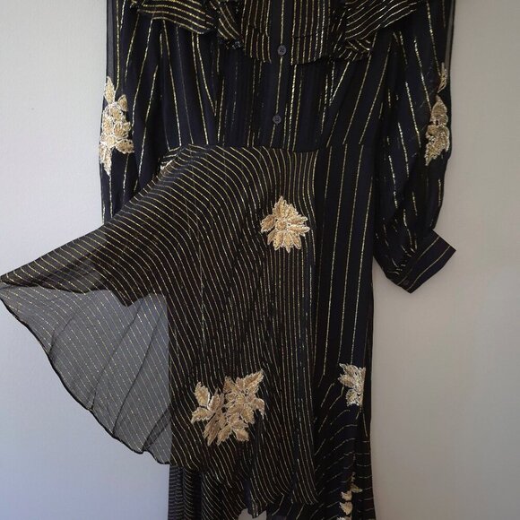 NWT Rococo Sand black & gold metallic fibre floral embroidered maxi dress, S - Picture 9 of 9